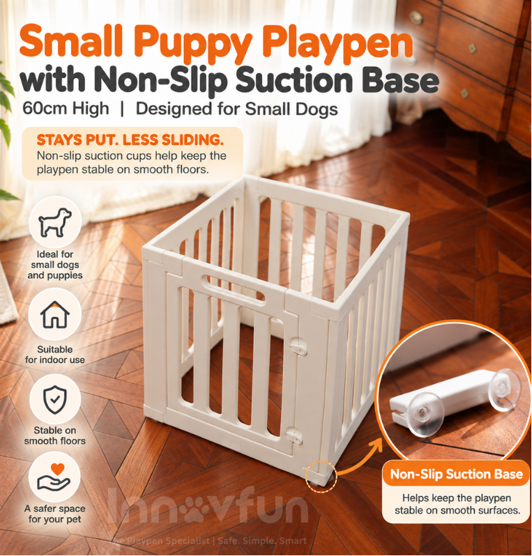  Innovfun small puppy playpen 60cm high with non-slip suction base for stability on smooth floors